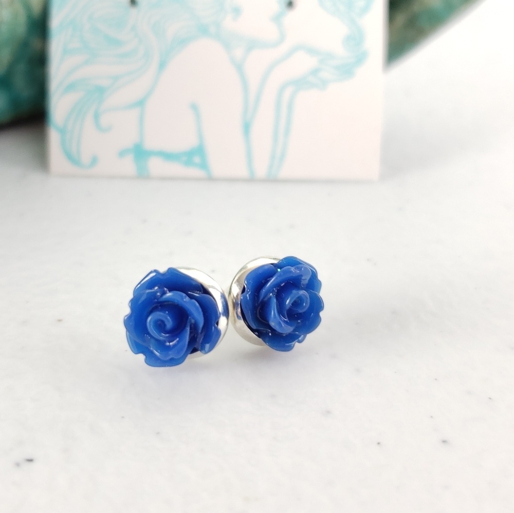 Simply Roses Itty Bitty Blue Rose Earrings